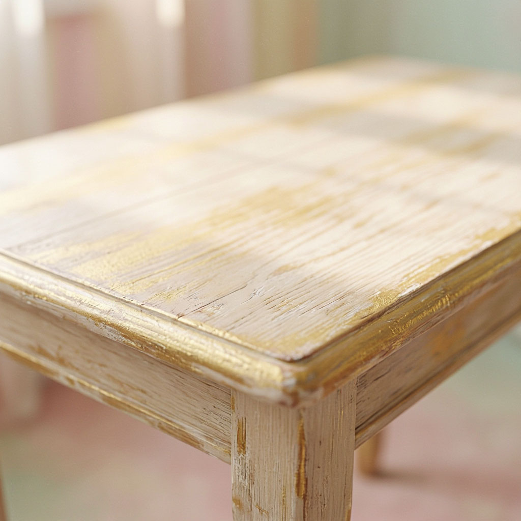 Water-damaged antique table after emergency restoration