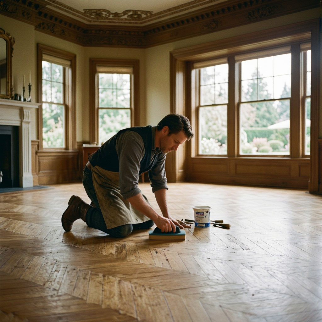 Victorian era parquet floor restoration in an Alameda home