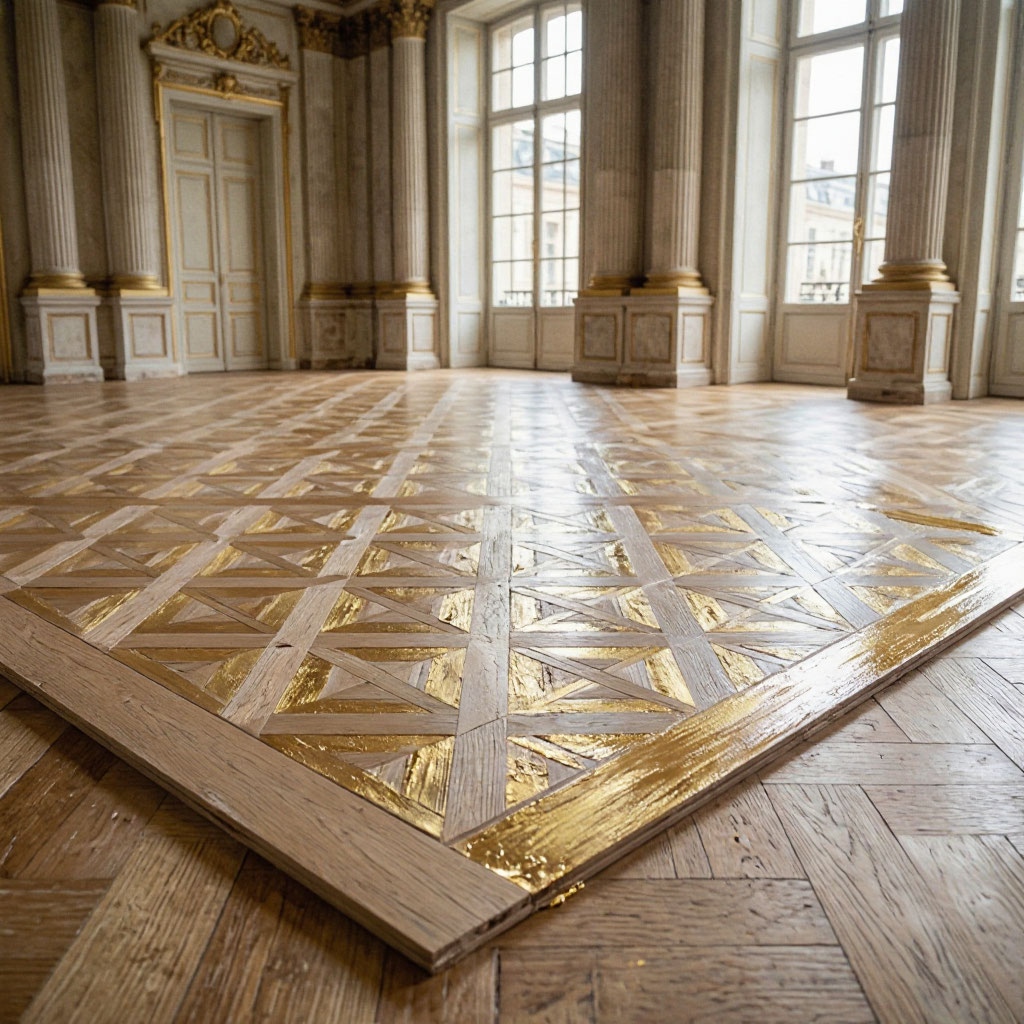 Versailles parquet floor pattern restoration in a historic home