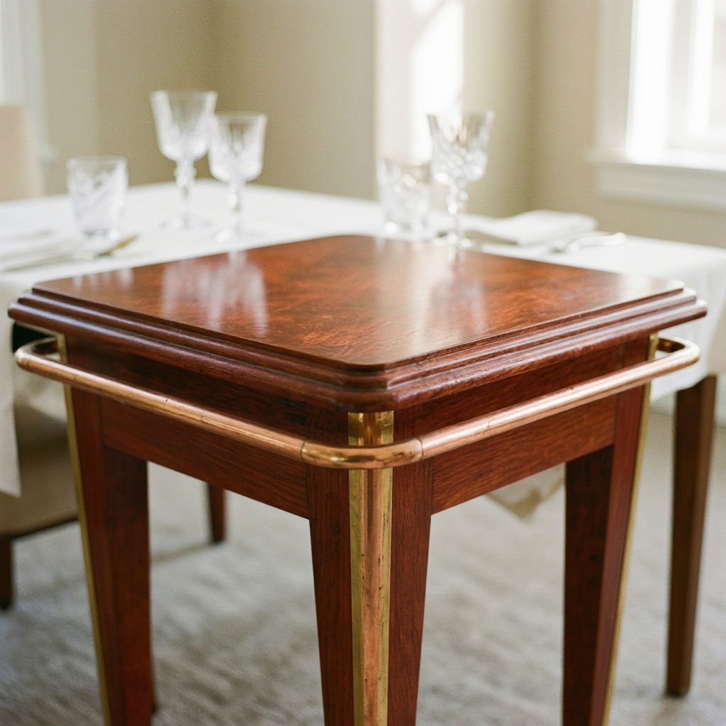 Restored 1920s mahogany dining table with new hand-rubbed finish