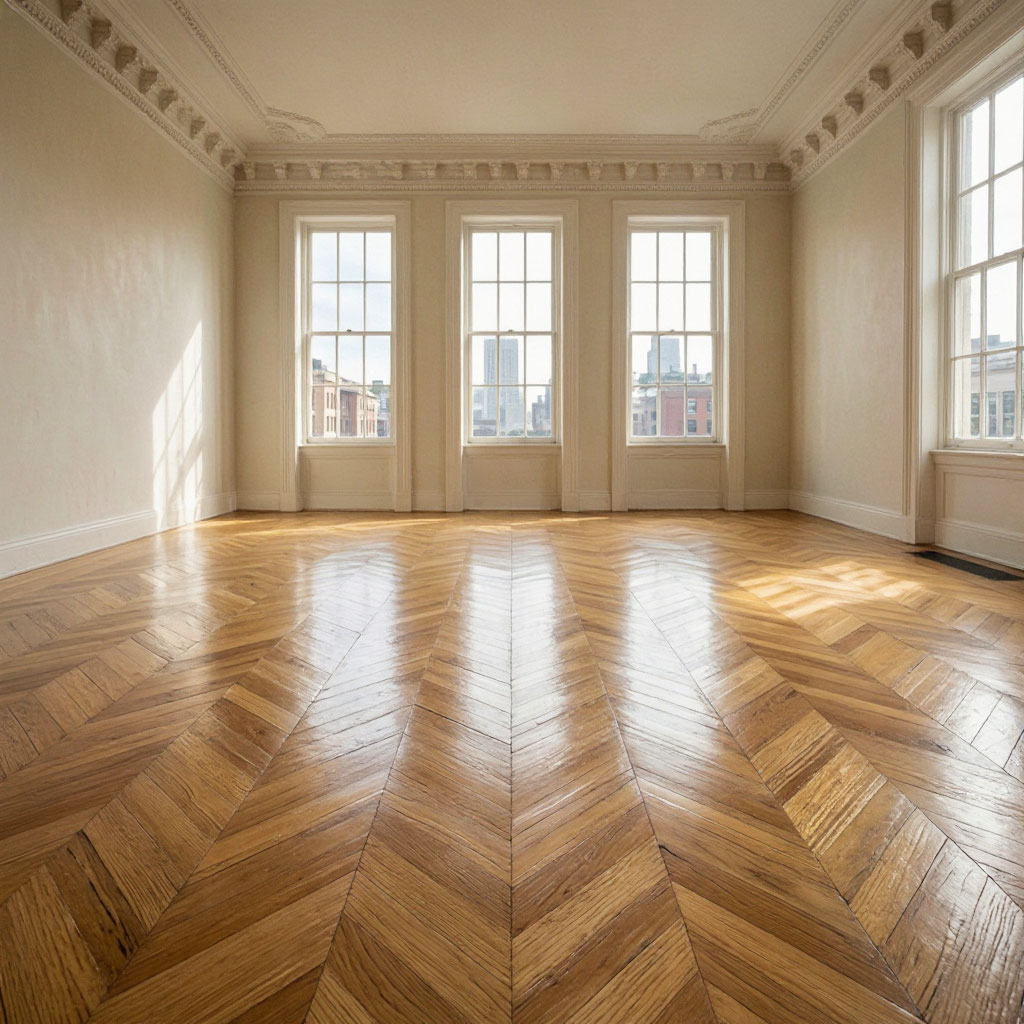 Herringbone parquet floor restoration in a San Francisco Edwardian home