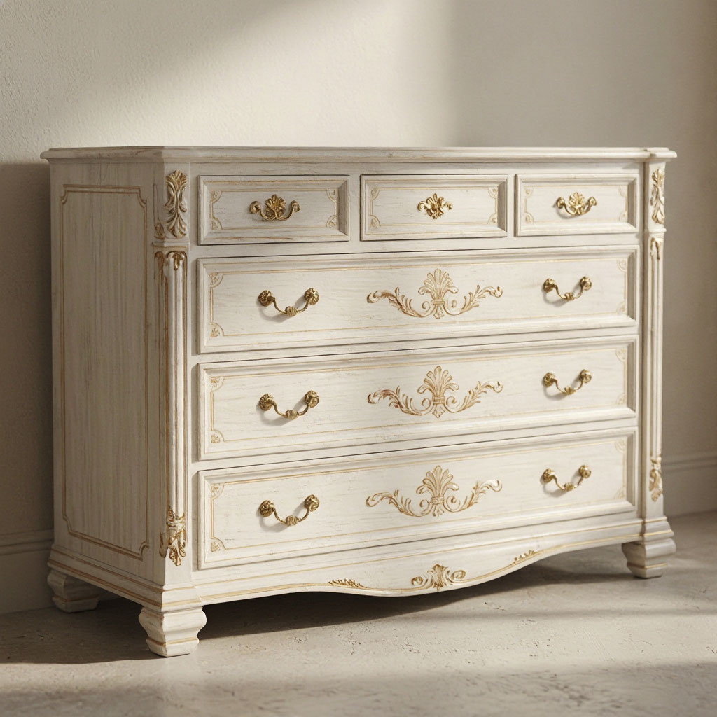 Restored French provincial commode with restored marquetry detail